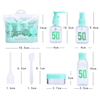 7pc Bærbare Rejse Kosmetiske Flaske Kit PET Personlig Pleje og Makeup Container Flasker Med Fly Spray, Lotion Creme Pumpe Klar