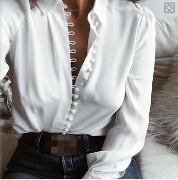 Fashion Kvinder Bluse Shirt 2021 Foråret Kvinder Tøj Solide Knapper, Lange Ærmer Toppe Damer OL-Shirt Hvid Office-Shirt