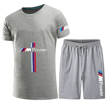 2021 BMW Bil Logo Brugerdefinerede Nyt Solid Farve Trykt T-Shirts Behagelig Afslappet Toppe om Sommeren Kort Ærme t-Shirts+Bukser 2-Stykke