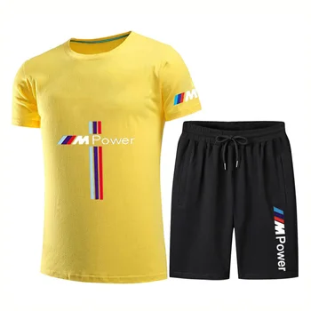 2021 BMW Bil Logo Brugerdefinerede Nyt Solid Farve Trykt T-Shirts Behagelig Afslappet Toppe om Sommeren Kort Ærme t-Shirts+Bukser 2-Stykke