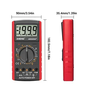 AN9205A+ LCD-Digital Multimeter et Voltmeter Amperemeter Modstand Tester Anti-burn