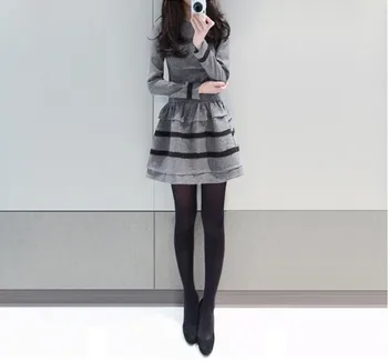 2020 NYE piger casual sexy kjole efterår og vinter blød langærmet kjole lady Kontoret arbejder tøj sort grå sizeXL #E284 4745