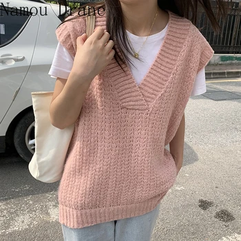 Koreanere ins alder-at reducere vilde V-hals pullover løs strikket vest vest + afslappet langærmet skjorte top women