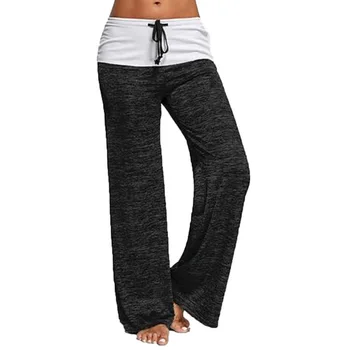 2020 Ny Løs Leggings Kvinder Med Bred Ben Snøre Yoga Pants Fitness Plus Size Bukser Med Høj Talje Kvindelige Patchwork Boot Cut Bukser 47982