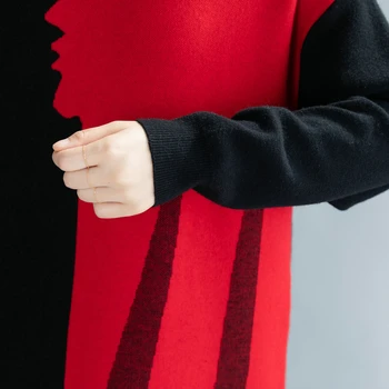 Antal LuLu Koreanske Luksus Mærke 2020 Vinter Damer Lange Trøjer Dame Vintage Trykt Strikkede Trøjer Varm Rullekrave Tøj