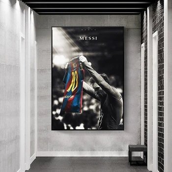 Fodbold Sport Stjerne Lionel Messi Retro Plakat Print Fodboldspiller Lærred Maleri Værelses Væg Kunst Billede Med Hjem Dekoration Cuadros