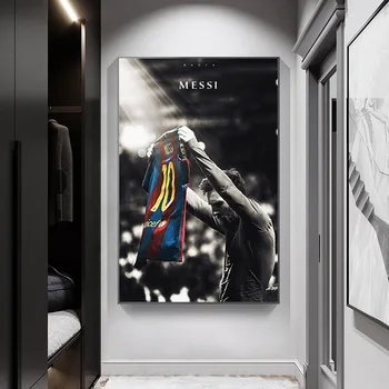 Fodbold Sport Stjerne Lionel Messi Retro Plakat Print Fodboldspiller Lærred Maleri Værelses Væg Kunst Billede Med Hjem Dekoration Cuadros