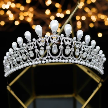 ASNORA aaa Cubic Zirconia Pearl Crown Brudens Smykker Kvinders hår tilbehør gaveæske Gave Indpakning Bride 4878