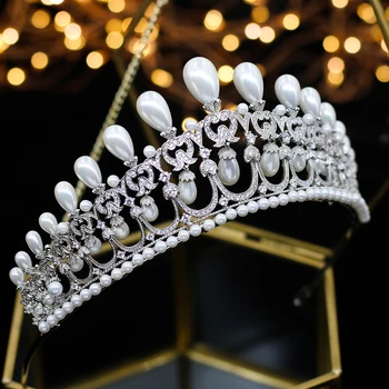 ASNORA aaa Cubic Zirconia Pearl Crown Brudens Smykker Kvinders hår tilbehør gaveæske Gave Indpakning Bride