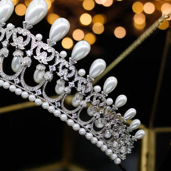 ASNORA aaa Cubic Zirconia Pearl Crown Brudens Smykker Kvinders hår tilbehør gaveæske Gave Indpakning Bride