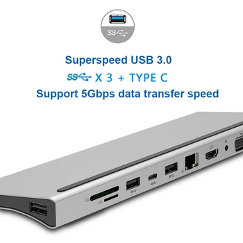 Laptop-Dockingstation USB-C til HDMI 4K VGA 1080P RJ45 Ethernet 1000 m USB 3.0 SD/TF Kort-Læser Med PD Oplader Til Macbook Pro 48822