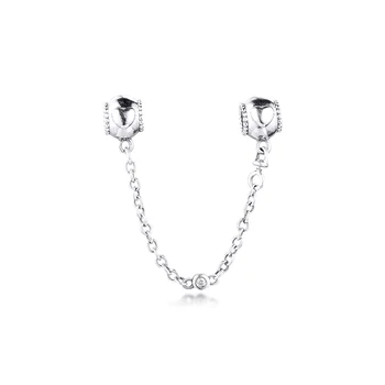 Passer Til Pandora Armbånd Prægede Hjerter Sikkerhed Kæde, Charme 925 Sterling-Sølv-Smykker-Perler Gratis Fragt 4896