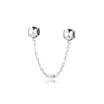 Passer Til Pandora Armbånd Prægede Hjerter Sikkerhed Kæde, Charme 925 Sterling-Sølv-Smykker-Perler Gratis Fragt