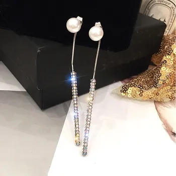 2021 Hot Salg 925 sølv nål perle vedhæng øreringe kvindelige Krystal fra Swarovskis Mode temperament lang smykker Passer til Kvinder
