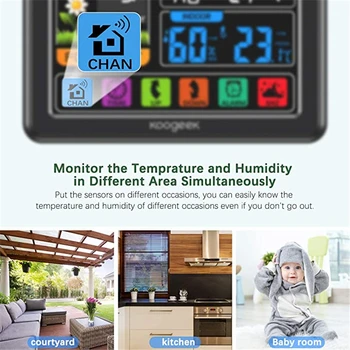 Indendørs / Udendørs Digital vejrstation Trådløs LCD-Display w/ Vækkeur Real-Time Temperatur/Fugtighed/Forecast Funktionen Hjem