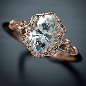 HuiSept Trendy Sølv 925 Ring Smykker Oval Form Safir Zircon Gemstone Smykker til Kvinder bryllupsfest Engros Rose Guld