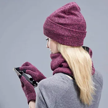 Mænd kvinder plus velvet tre-stykke varm passer til vinter hat, tørklæde touch screen handsker, hue og halstørklæde sæt til kvinder dreng hat handske sæt 4969