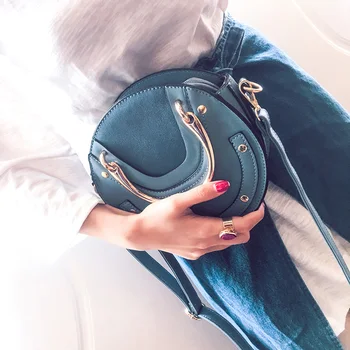 2019 PU læder håndtaske mini-crossbody tasker til kvinder Metal hånd, skulder tasker designer håndtasker runde kvinder messenger tasker