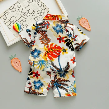 Baby Dreng Shirt Tøj Sæt Strand Ferie Tøj Toddler Børn Trykt Coconut Tree Kortærmet Shirt + Shorts 1 2 3 4 5 År