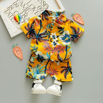 Baby Dreng Shirt Tøj Sæt Strand Ferie Tøj Toddler Børn Trykt Coconut Tree Kortærmet Shirt + Shorts 1 2 3 4 5 År