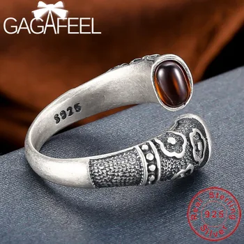 GAGAFEEL Guld Hoop Ringe S925 Sterling Sølv Ring Vintage Røde Sten Smykker til Mænd, Kvinder Elsker Gave 5028