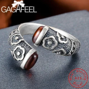 GAGAFEEL Guld Hoop Ringe S925 Sterling Sølv Ring Vintage Røde Sten Smykker til Mænd, Kvinder Elsker Gave