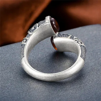 GAGAFEEL Guld Hoop Ringe S925 Sterling Sølv Ring Vintage Røde Sten Smykker til Mænd, Kvinder Elsker Gave