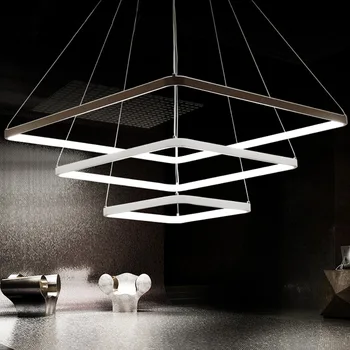 3 Lag Firkantede Ringe LED Pendel, Moderne Dæmpbare Pendel Lampe, Firkantet Hvid Hængende Lys Stue Spisestue Lampe