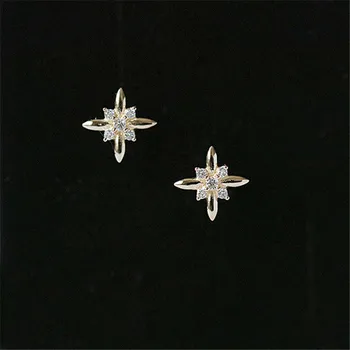 925 Sterling Sølv, 14K Guld Enkelt Krystal Vindmølle Stud Øreringe Kvinder koreansk Mode Bryllup Smykker Kæreste Gave