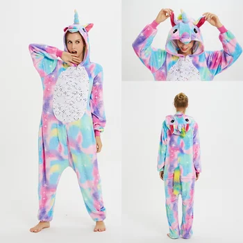 Vinteren Kigurumi Oneise For Børn, Voksne Dreng Pige Unicorn Pyjamas Dyr Kanin Tegnefilm Nattøj Unicornio Overalls Pyjamas Kvinder