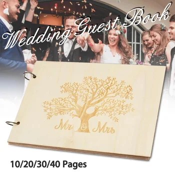 Multi-stil Rustikke Sød Træ Bryllup Gæstebog Album, Decroation Træ-Book Guest Book Bryllup Gæster Autograf Bog
