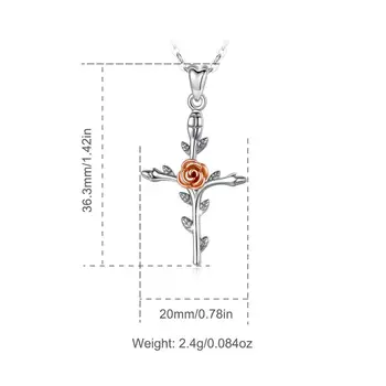 Eudora Ægte 925 Sterling Sølv kors Vedhæng Halskæder med rose Mode Smykker til Kvinder fine Jewelrys Tilbehør CYD174