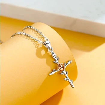 Eudora Ægte 925 Sterling Sølv kors Vedhæng Halskæder med rose Mode Smykker til Kvinder fine Jewelrys Tilbehør CYD174