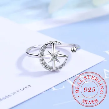 2020 Nye Mode Justerbar Krystal Ring Moon & Stjernede Blændende Åbne Finger Ringe Til Kvinder, Piger Bryllup Engagement Smykker