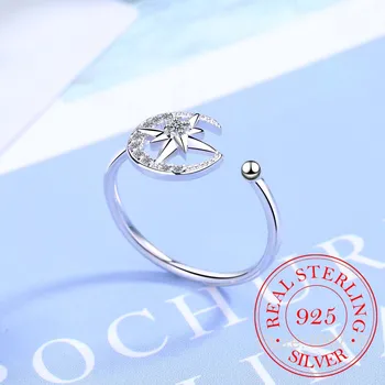 2020 Nye Mode Justerbar Krystal Ring Moon & Stjernede Blændende Åbne Finger Ringe Til Kvinder, Piger Bryllup Engagement Smykker