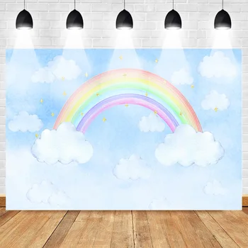 Rainbow Fotografering Baggrunde, Photocall Tegnefilm Fødselsdag Foto Baggrunden Sky Sky Skinnende Stjerner Nyfødte Party Banner Forsyninger