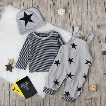 0-3 År Falder Baby Dreng Passer Star Bukser + langærmet T-shirt + Hat 3stk Spædbarn Barn Sæt Tøj til Børn Tøj KF754