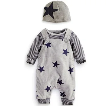 0-3 År Falder Baby Dreng Passer Star Bukser + langærmet T-shirt + Hat 3stk Spædbarn Barn Sæt Tøj til Børn Tøj KF754