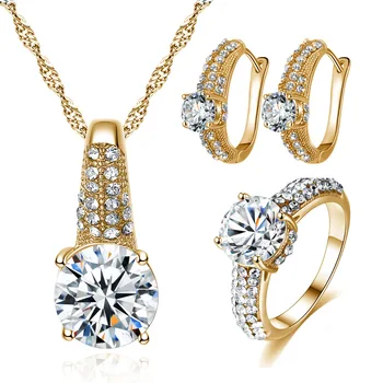 Koreanere smykker sæt nye mode ring ear hook-Halskæde zircon boutique-øreringe kvinders tre-delt sæt smykker solsikke smykker