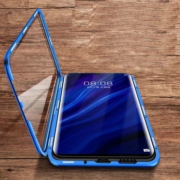Magnetisk Adsorption Phone Case For Samsung Galaxy A8 2018 Hærdet Glas-og Bagside Glas Cover Til Galaxy A8 plus a8+ 2018 5174