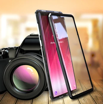 Magnetisk Adsorption Phone Case For Samsung Galaxy A8 2018 Hærdet Glas-og Bagside Glas Cover Til Galaxy A8 plus a8+ 2018