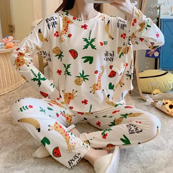 Ny 2020-WAVMIT langærmet Pyjamas Polyester sætter Kvinder og Nattøj 3stk Nattøj til Kvinder Nattøj Sæt Lange Bukser Klud Taske