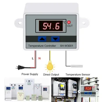 Hot 12/24/110/220V AC Mikrocomputer LED Temperatur Kontrol XH-W3001 For Inkubator Køling Varme Skifte Termostat Med Sonde