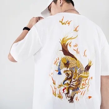 2020 Mænd Hip Hop T-Shirt Streetwear Kinesiske Drage Broderi Tshirt Harajuku HipHop T-shirt, Bomuld, Tops Tees Hvid WG964 5233