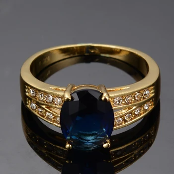 Vintage Kvindelige Krystal Blå Sten Ring, Gul Guld Farve Bryllup Store Ringe Til Kvinder, Søde Bride Oval Zircon Engagement Ring 5249