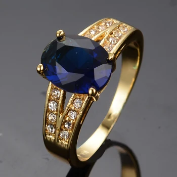 Vintage Kvindelige Krystal Blå Sten Ring, Gul Guld Farve Bryllup Store Ringe Til Kvinder, Søde Bride Oval Zircon Engagement Ring