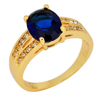 Vintage Kvindelige Krystal Blå Sten Ring, Gul Guld Farve Bryllup Store Ringe Til Kvinder, Søde Bride Oval Zircon Engagement Ring