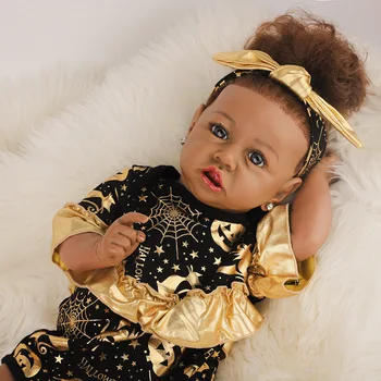 58CM Realistisk Nyfødte Baby Doll Sort Hud, Blå Øjne Naturtro Reborn Baby Doll Med Hjerteslag Fuld Silikone Dukker Toy Xmas Gave 528