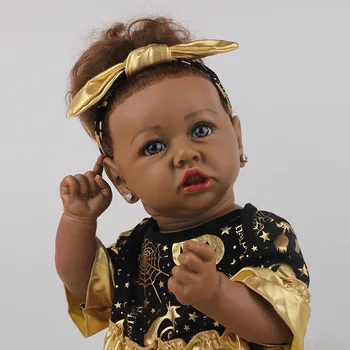 58CM Realistisk Nyfødte Baby Doll Sort Hud, Blå Øjne Naturtro Reborn Baby Doll Med Hjerteslag Fuld Silikone Dukker Toy Xmas Gave