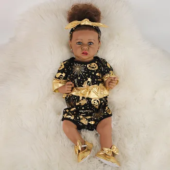 58CM Realistisk Nyfødte Baby Doll Sort Hud, Blå Øjne Naturtro Reborn Baby Doll Med Hjerteslag Fuld Silikone Dukker Toy Xmas Gave